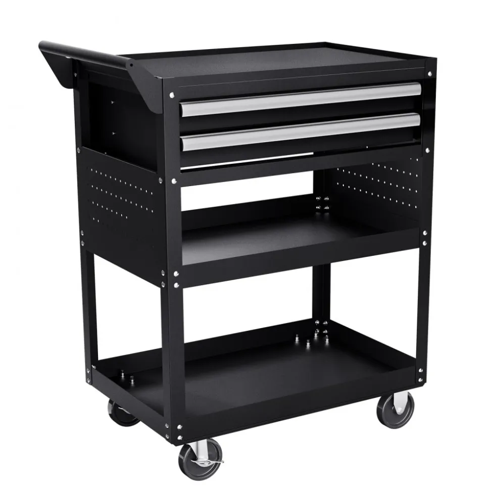 VEVOR 5-Tier Tool Cart with Wheels, 400 lbs Load Capacity, Rolling Work Cart with 2 Drawers & Pegboard, Mechanic Tool Storage Organizer with Locking System for Garage, Warehouse and Repair Shop, Black