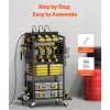VEVOR 4-tier Tool Organizer Cart with Charging Station, 8 AC Outlet, Floor Stand Rolling Drill Holder and Tool Battery Storage Rack on Wheels, Garage Floor Rolling Storage Cart for Workshop, Garage