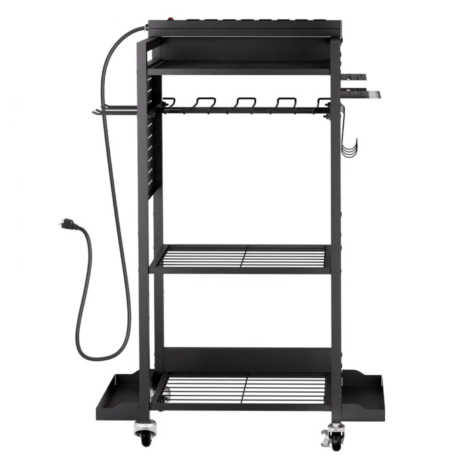 VEVOR 4-tier Tool Organizer Cart with Charging Station, 8 AC Outlet, Floor Stand Rolling Drill Holder and Tool Battery Storage Rack on Wheels, Garage Floor Rolling Storage Cart for Workshop, Garage