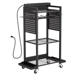 VEVOR 4-tier Tool Organizer Cart with Charging Station, 8 AC Outlet, Floor Stand Rolling Drill Holder and Tool Battery Storage Rack on Wheels, Garage Floor Rolling Storage Cart for Workshop, Garage