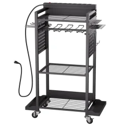 VEVOR 4-tier Tool Organizer Cart with Charging Station, 8 AC Outlet, Floor Stand Rolling Drill Holder and Tool Battery Storage Rack on Wheels, Garage Floor Rolling Storage Cart for Workshop, Garage