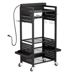 VEVOR 4-tier Tool Organizer Cart, 150 lbs Load Capacity, Floor Stand Rolling Drill Holder and Stability Storage Rack, Heavy Duty Garage Floor Rolling Storage Cart for Workshop, Garage, Black