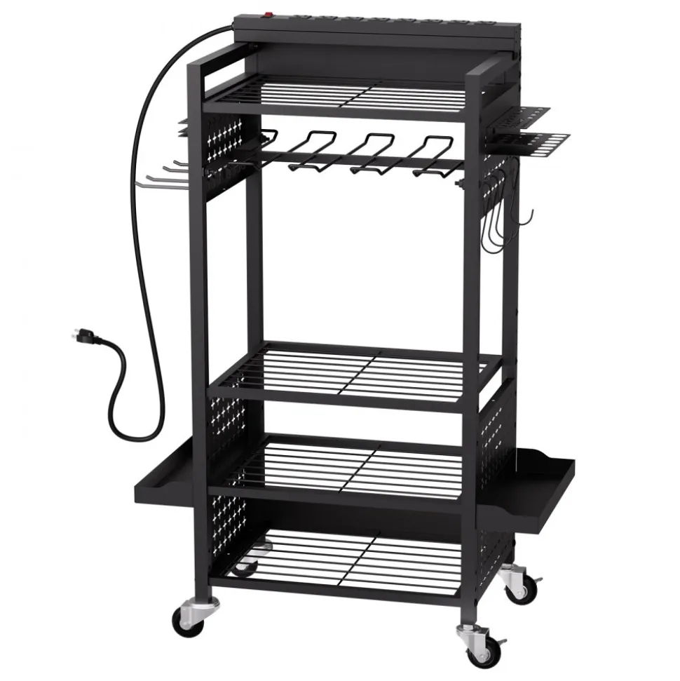 VEVOR 4-tier Tool Organizer Cart, 150 lbs Load Capacity, Floor Stand Rolling Drill Holder and Stability Storage Rack, Heavy Duty Garage Floor Rolling Storage Cart for Workshop, Garage, Black