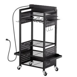 VEVOR 4-tier Tool Organizer Cart, 150 lbs Load Capacity, Floor Stand Rolling Drill Holder and Stability Storage Rack, Heavy Duty Garage Floor Rolling Storage Cart for Workshop, Garage, Black