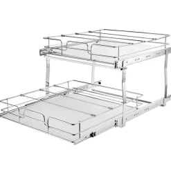 VEVOR 2 Tier 17"Wx21"Dx15"H Pull Out Cabinet Organizer, Heavy Duty Slide Out Pantry Shelves, Steel Roll Out Drawers, Sliding Drawer Storage for Home, 18.5"Wx22"Dx18"H Install Size for Cabinet