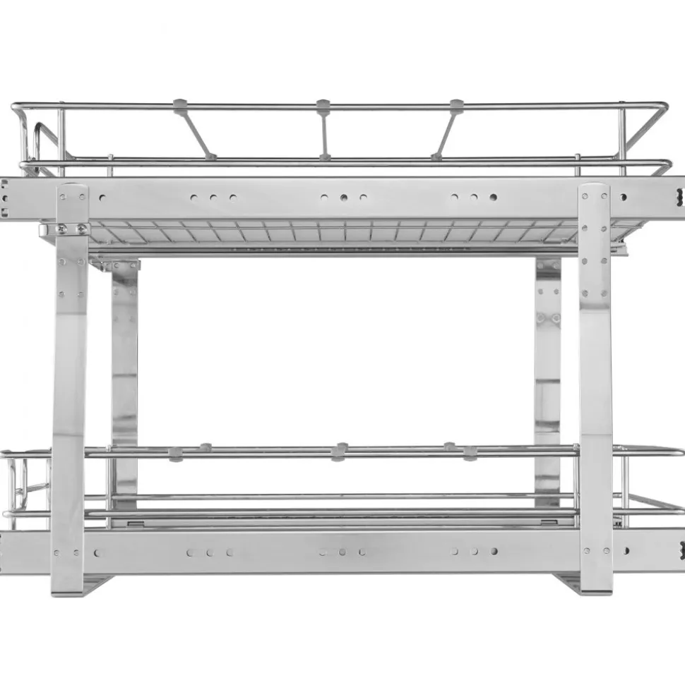 VEVOR 2 Tier 17"Wx21"Dx15"H Pull Out Cabinet Organizer, Heavy Duty Slide Out Pantry Shelves, Steel Roll Out Drawers, Sliding Drawer Storage for Home, 18.5"Wx22"Dx18"H Install Size for Cabinet