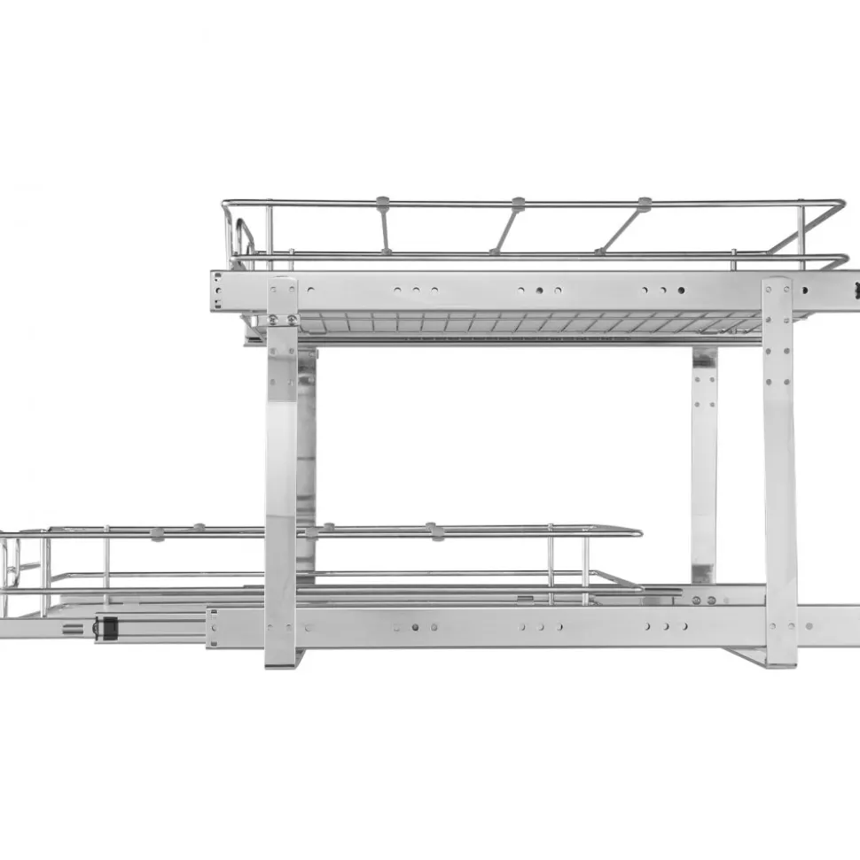 VEVOR 2 Tier 14"Wx21"Dx15"H Pull Out Cabinet Organizer, Heavy Duty Slide Out Pantry Shelves, Steel Roll Out Drawers, Sliding Drawer Storage for Home, 15.5"Wx22"Dx18"H Install Size for Cabinet