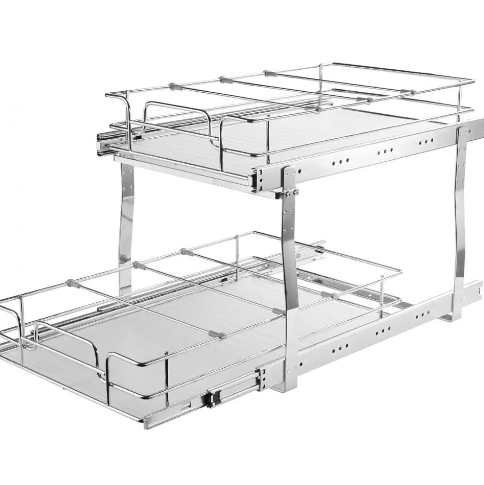 VEVOR 2 Tier 14"Wx21"Dx15"H Pull Out Cabinet Organizer, Heavy Duty Slide Out Pantry Shelves, Steel Roll Out Drawers, Sliding Drawer Storage for Home, 15.5"Wx22"Dx18"H Install Size for Cabinet