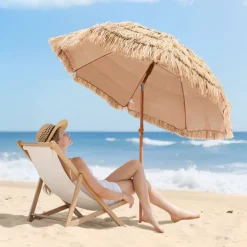 VEVOR Tiki Umbrella, 6 ft Thatched Patio Umbrella with Tilt, Hawaiian Style Beach Parasol with Durable PP Thatch and 8 Metal Ribs, Grass Pool Umbrellas for Beach, Patio, Poolside, Backyard & Garden
