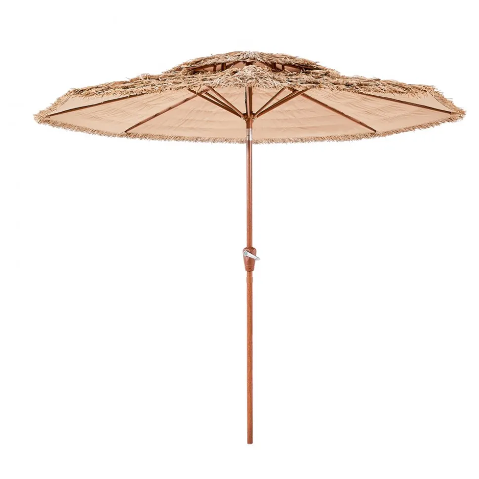 VEVOR Tiki Umbrella, 9 ft Thatched Patio Umbrella with Tilt, 2-Tier Hawaiian Style Beach Parasol with PP Thatch and 8 Metal Ribs, Grass Pool Umbrellas for Beach, Patio, Poolside, Backyard & Garden
