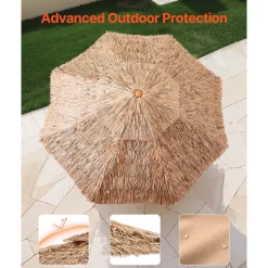 VEVOR Tiki Umbrella, 9 ft Thatched Patio Umbrella with Tilt, 2-Tier Hawaiian Style Beach Parasol with PP Thatch and 8 Metal Ribs, Grass Pool Umbrellas for Beach, Patio, Poolside, Backyard & Garden