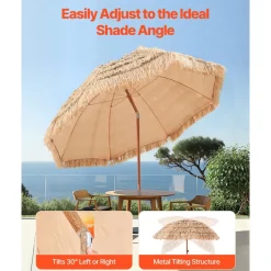 VEVOR Tiki Umbrella, 8 ft Thatched Patio Umbrella with Tilt, Hawaiian Style Beach Parasol with Durable PP Thatch and 8 Metal Ribs, Grass Pool Umbrellas for Beach, Patio, Poolside, Backyard & Garden