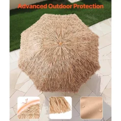 VEVOR Tiki Umbrella, 9 ft Thatched Patio Umbrella with Tilt, Hawaiian Style Beach Parasol with Durable PP Thatch and 8 Metal Ribs, Grass Pool Umbrellas for Beach, Patio, Poolside, Backyard & Garden