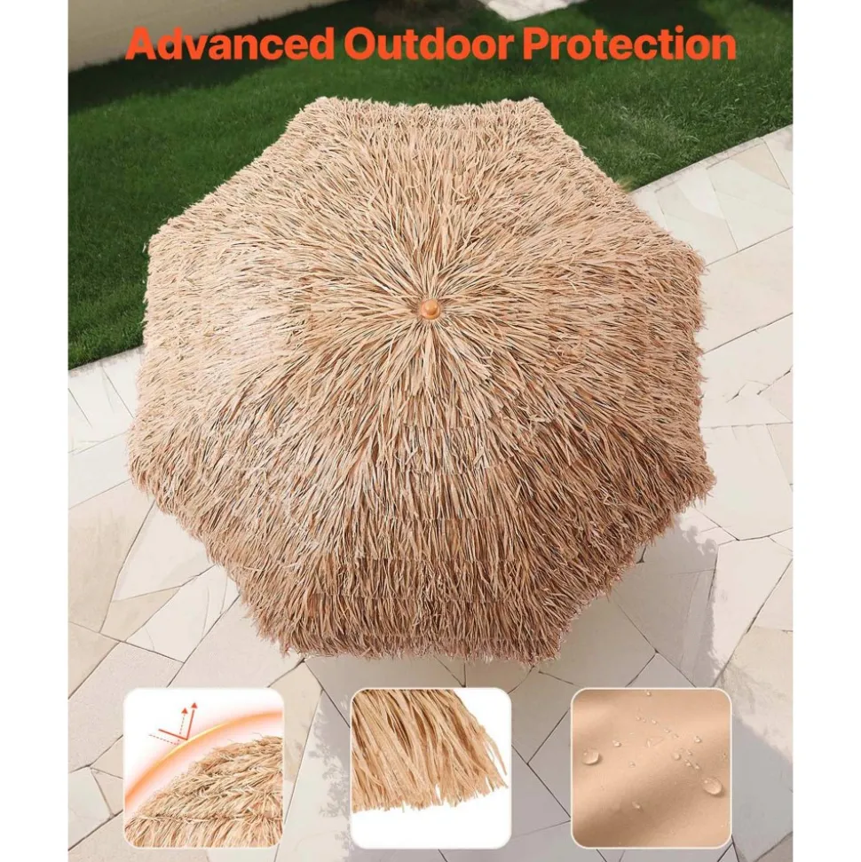 VEVOR Tiki Umbrella, 9 ft Thatched Patio Umbrella with Tilt, Hawaiian Style Beach Parasol with Durable PP Thatch and 8 Metal Ribs, Grass Pool Umbrellas for Beach, Patio, Poolside, Backyard & Garden