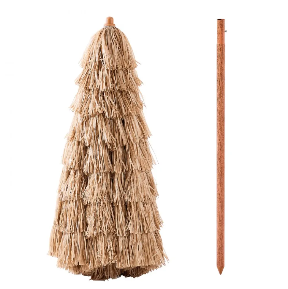 VEVOR Tiki Umbrella, 9 ft Thatched Patio Umbrella with Tilt, Hawaiian Style Beach Parasol with Durable PP Thatch and 8 Metal Ribs, Grass Pool Umbrellas for Beach, Patio, Poolside, Backyard & Garden