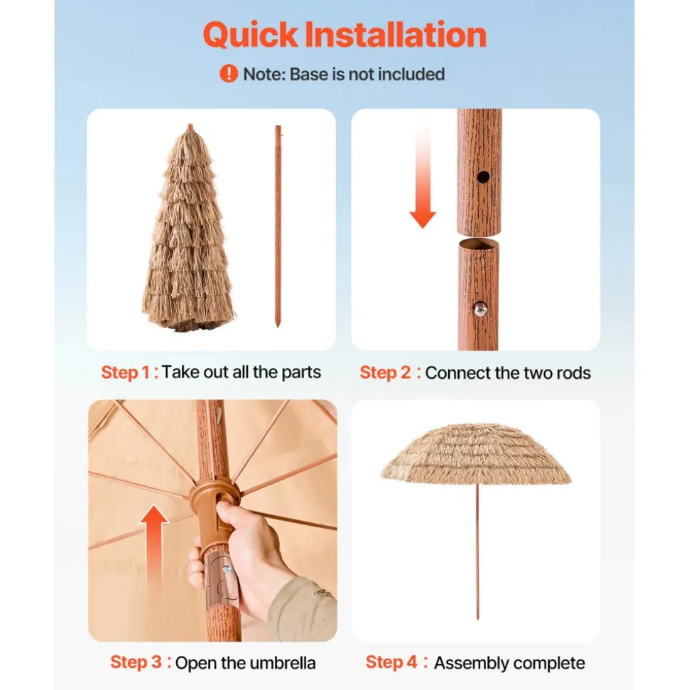 VEVOR Tiki Umbrella, 9 ft Thatched Patio Umbrella with Tilt, Hawaiian Style Beach Parasol with Durable PP Thatch and 8 Metal Ribs, Grass Pool Umbrellas for Beach, Patio, Poolside, Backyard & Garden