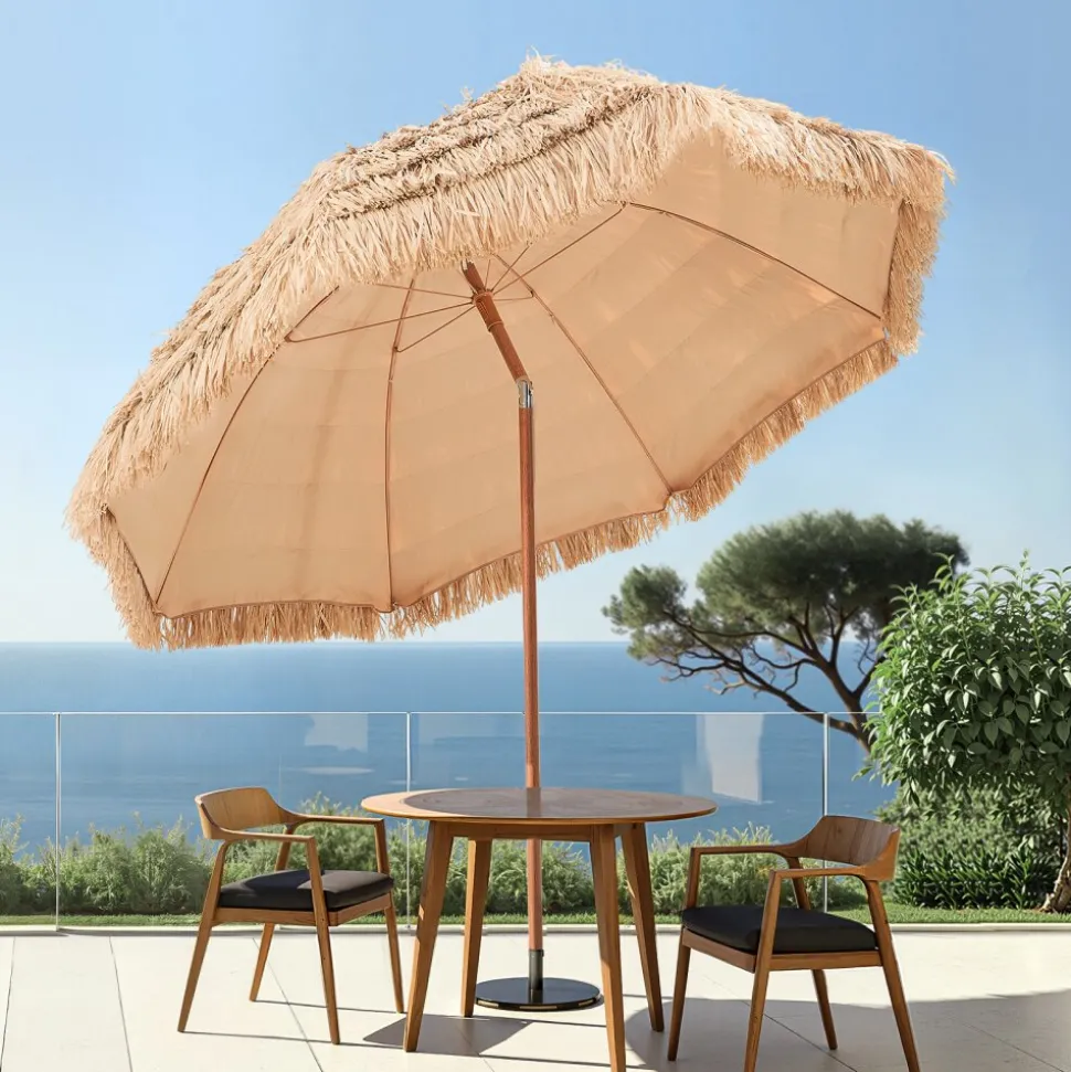 VEVOR Tiki Umbrella, 9 ft Thatched Patio Umbrella with Tilt, Hawaiian Style Beach Parasol with Durable PP Thatch and 8 Metal Ribs, Grass Pool Umbrellas for Beach, Patio, Poolside, Backyard & Garden