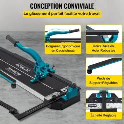 VEVOR Tile Cutter, 48 Inch Manual Tile Cutter, Tile Cutter Tools with Single Rail & Double Brackets, 3/5 in Cap with Precise Laser Guide, Snap Tile Cutter for Precision Cutting Porcelain Tiles Industr