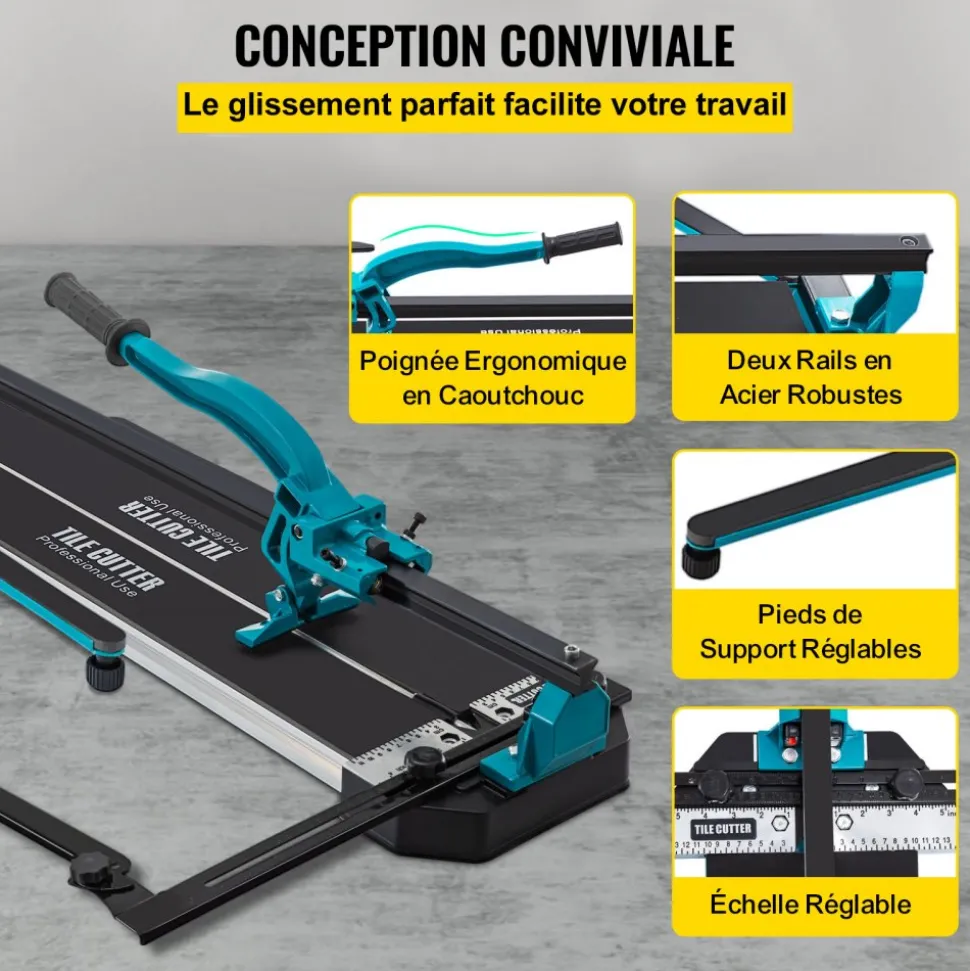 VEVOR Tile Cutter, 48 Inch Manual Tile Cutter, Tile Cutter Tools with Single Rail & Double Brackets, 3/5 in Cap with Precise Laser Guide, Snap Tile Cutter for Precision Cutting Porcelain Tiles Industr