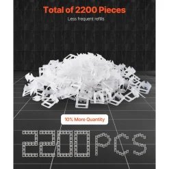 VEVOR Tile Leveling System Clips, 2200-Piece DIY Tile Leveler Spacers, 1/16"(1.5 mm) Tile Leveler Clips, Tile Leveling System Tile Installation Tools for Professional Ceramic Tile, Stone Installation