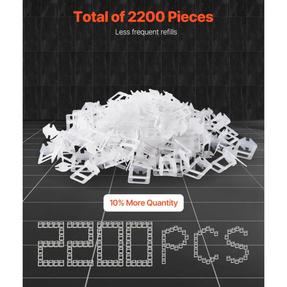 VEVOR Tile Leveling System Clips, 2200-Piece DIY Tile Leveler Spacers, 1/16"(1.5 mm) Tile Leveler Clips, Tile Leveling System Tile Installation Tools for Professional Ceramic Tile, Stone Installation