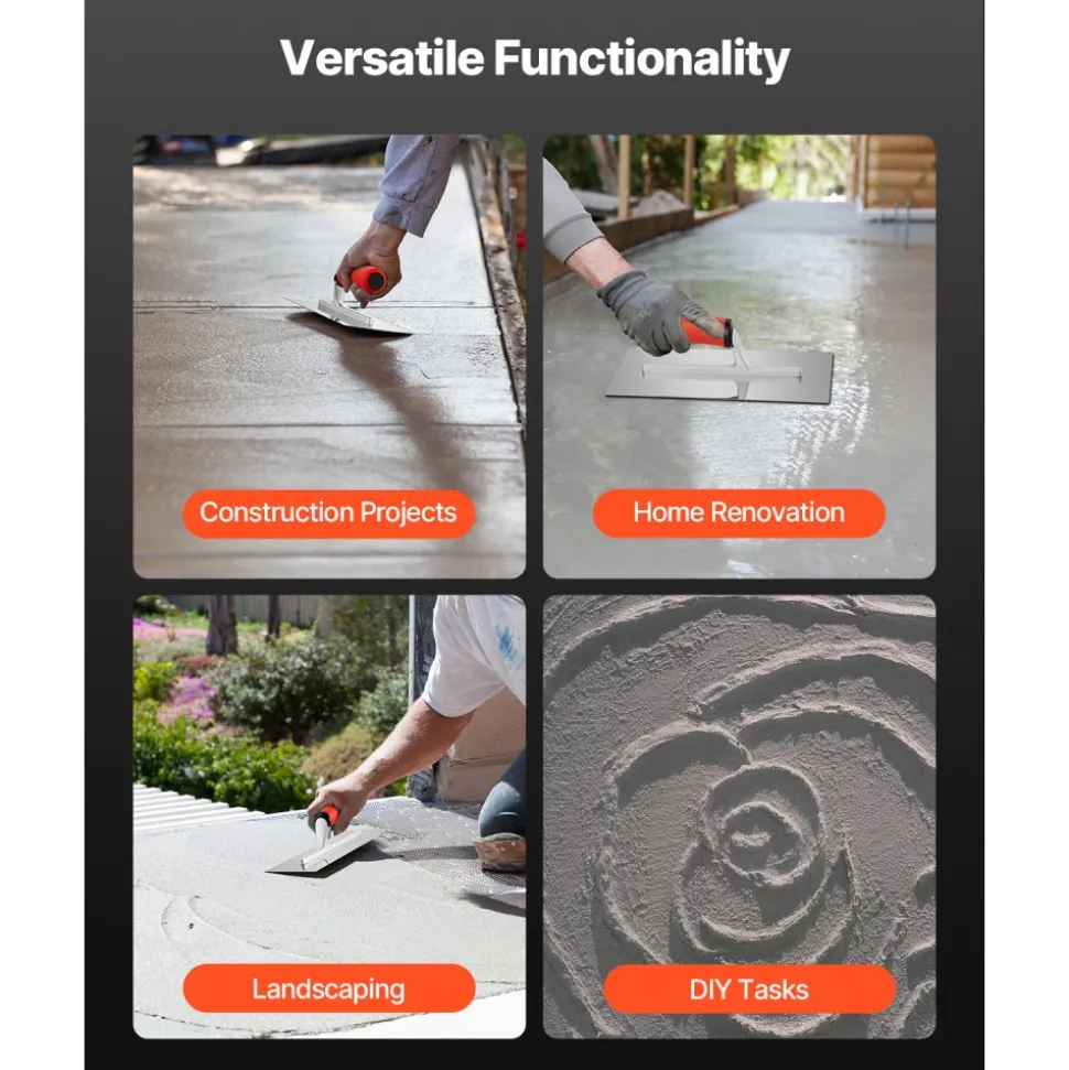 VEVOR Tile Tools, Stainless Steel Flat Finishing Trowel, 10.9 x 4.4 in Concrete Cement Drywall Plastering Tile Masonry Construction Hand Tools with Handle, for Apply, Spread, Flatten, Smooth, Polish