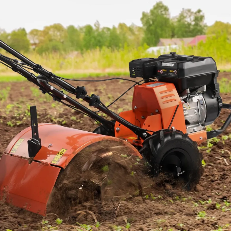 VEVOR Tiller Cultivator, 212CC 4-Stroke Garden Cultivator, Tiller with 4 Steel Adjustable Rear Tines for Lawn, Garden and Field Soil Cultivation