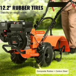 VEVOR Tiller Cultivator, 212CC 4-Stroke Garden Cultivator, Tiller with 4 Steel Adjustable Rear Tines for Lawn, Garden and Field Soil Cultivation