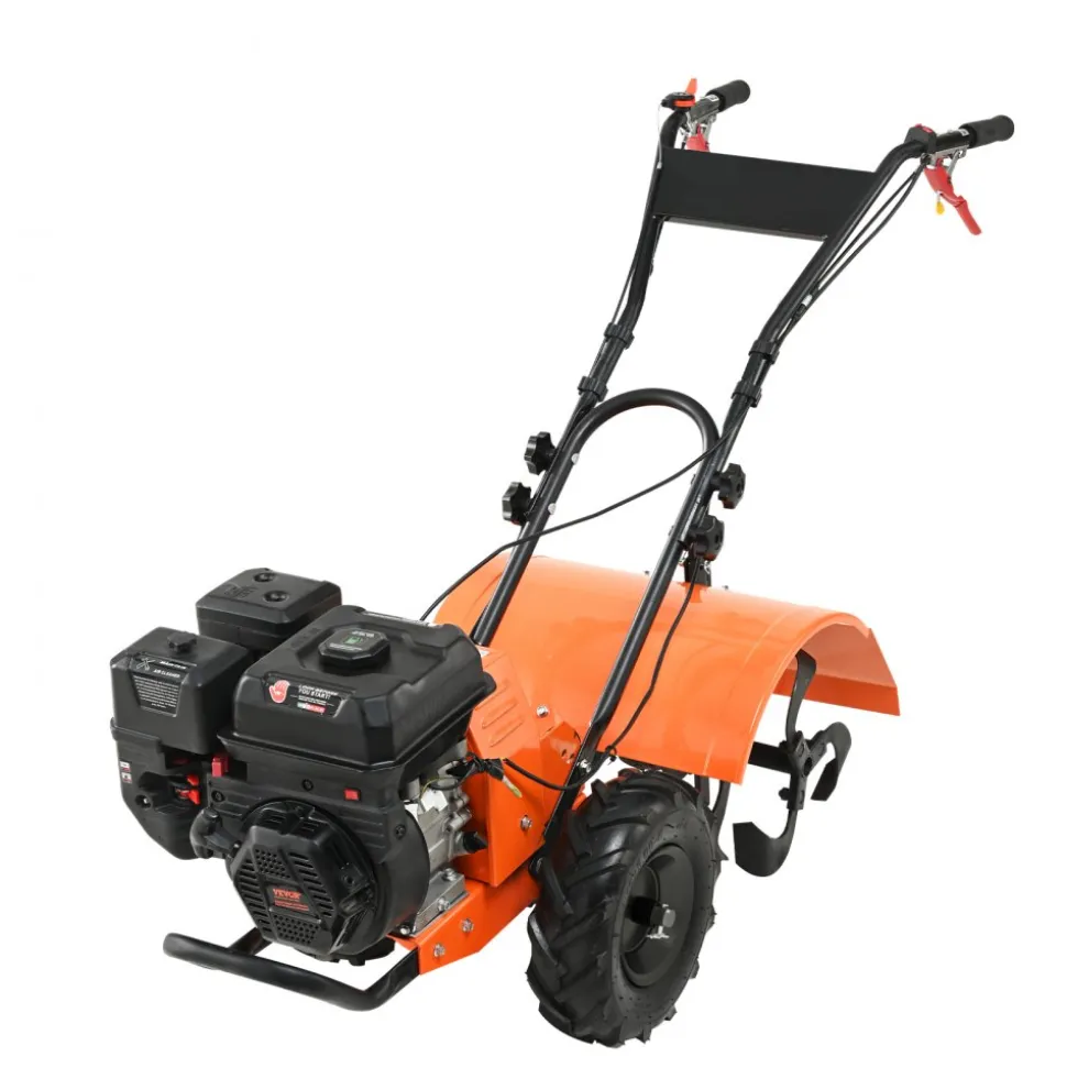 VEVOR Tiller Cultivator, 212CC 4-Stroke Garden Cultivator, Tiller with 4 Steel Adjustable Rear Tines for Lawn, Garden and Field Soil Cultivation