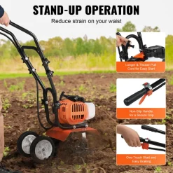 VEVOR Tiller Cultivator, 43CC 2-Stroke Garden Cultivator, Tiller with 4 Steel Adjustable Front Tines for Lawn, Garden and Field Cultivation