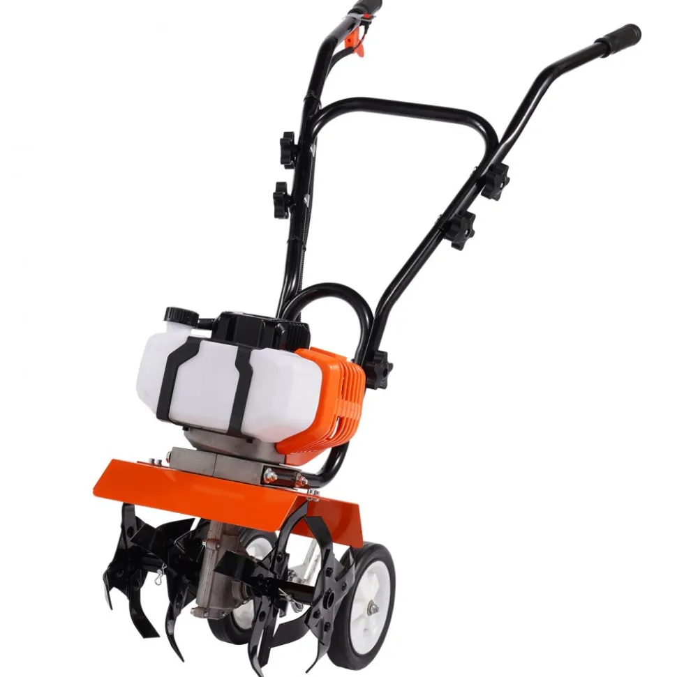 VEVOR Tiller Cultivator, 43CC 2-Stroke Garden Cultivator, Tiller with 4 Steel Adjustable Front Tines for Lawn, Garden and Field Cultivation