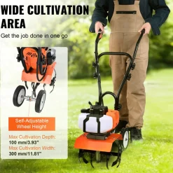 VEVOR Tiller Cultivator, 43CC 2-Stroke Garden Cultivator, Tiller with 4 Steel Adjustable Front Tines for Lawn, Garden and Field Cultivation