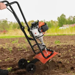 VEVOR Tiller Cultivator, 31CC 4-Stroke Garden Cultivator, Tiller with 4 Steel Adjustable Front Tines for Lawn, Garden and Field Cultivation