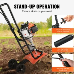 VEVOR Tiller Cultivator, 31CC 4-Stroke Garden Cultivator, Tiller with 4 Steel Adjustable Front Tines for Lawn, Garden and Field Cultivation