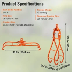 VEVOR Timber Claw Hook, 36 inch 4 Claw Log Grapple for Logging Tongs, Swivel Steel Log Lifting Tongs, Eagle Claws Design with 3307 lbs/1500 kg Loading Capacity for Tractors, ATVs, Trucks, Forklifts