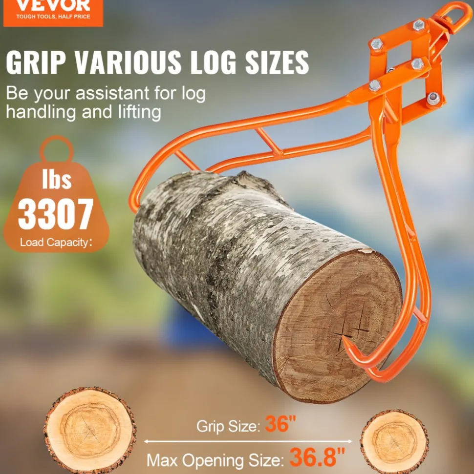 VEVOR Timber Claw Hook, 36 inch 4 Claw Log Grapple for Logging Tongs, Swivel Steel Log Lifting Tongs, Eagle Claws Design with 3307 lbs/1500 kg Loading Capacity for Tractors, ATVs, Trucks, Forklifts