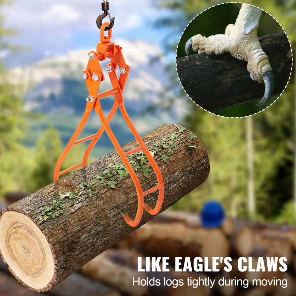 VEVOR Timber Claw Hook, 36 inch 4 Claw Log Grapple for Logging Tongs, Swivel Steel Log Lifting Tongs, Eagle Claws Design with 3307 lbs/1500 kg Loading Capacity for Tractors, ATVs, Trucks, Forklifts