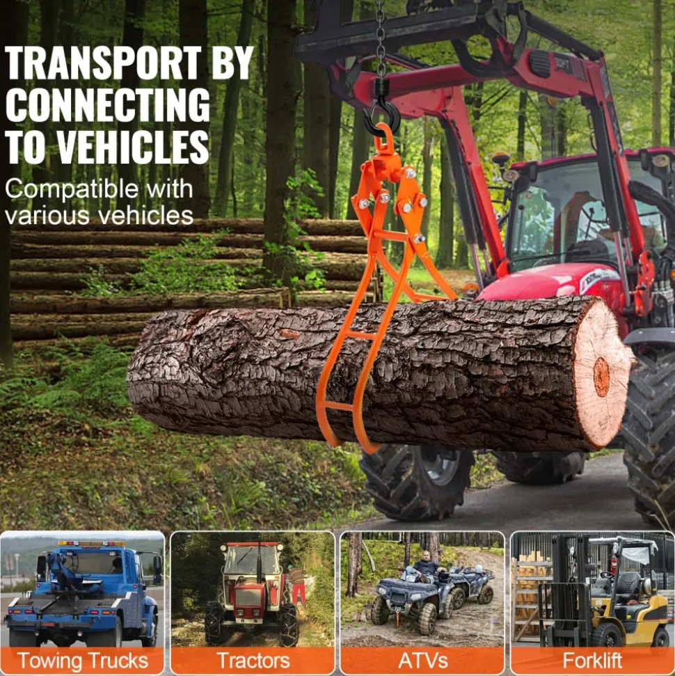 VEVOR Timber Claw Hook, 36 inch 4 Claw Log Grapple for Logging Tongs, Swivel Steel Log Lifting Tongs, Eagle Claws Design with 3307 lbs/1500 kg Loading Capacity for Tractors, ATVs, Trucks, Forklifts