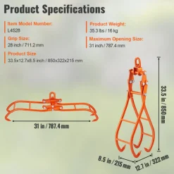 VEVOR Timber Claw Hook, 28 inch 4 Claw Log Grapple for Logging Tongs, Swivel Steel Log Lifting Tongs, Eagle Claws Design with 2205 lbs/1000 kg Loading Capacity for Tractors, ATVs, Trucks, Forklifts
