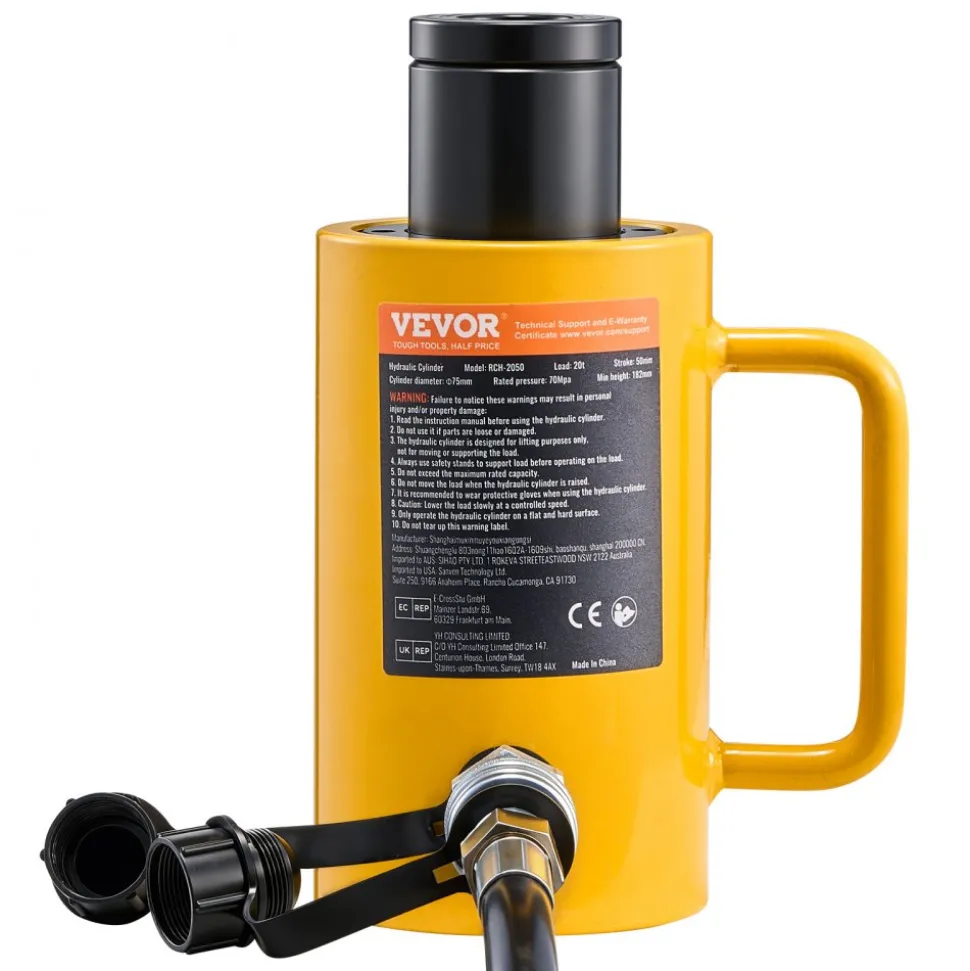 VEVOR 20T 2Inch Hydraulic Cylinder Jack Hollow Single Acting Hydraulic Ram Cylinder 50mm Hydraulic Lifting Cylinders (20T 2Inch Hollow)