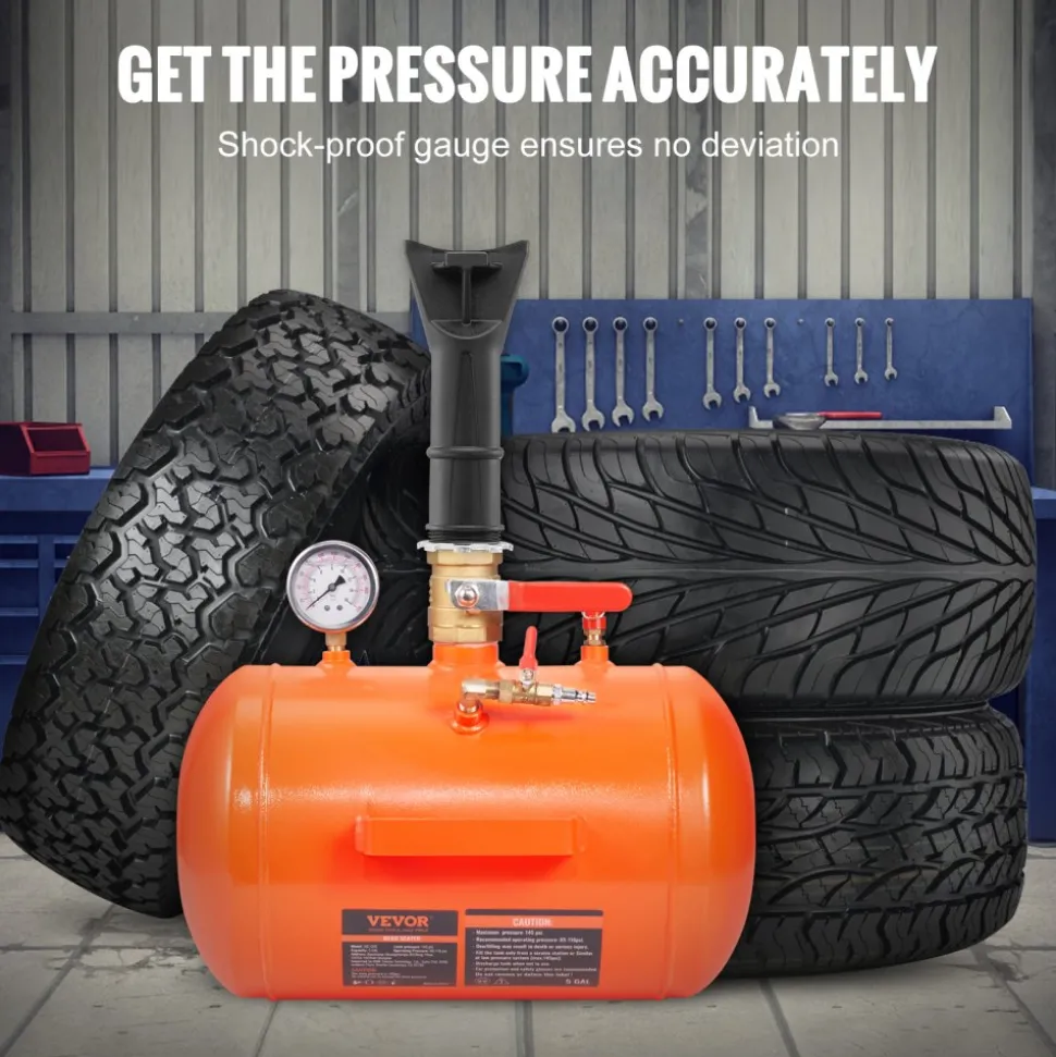 VEVOR Tire Bead Blaster, 5 Gallon/19L Capacity, Includes Pressure Gauge & Handle, 145 PSI Max Inflation Tank, Operates Between 85-116 PSI for Cars, Trucks, and ATVs