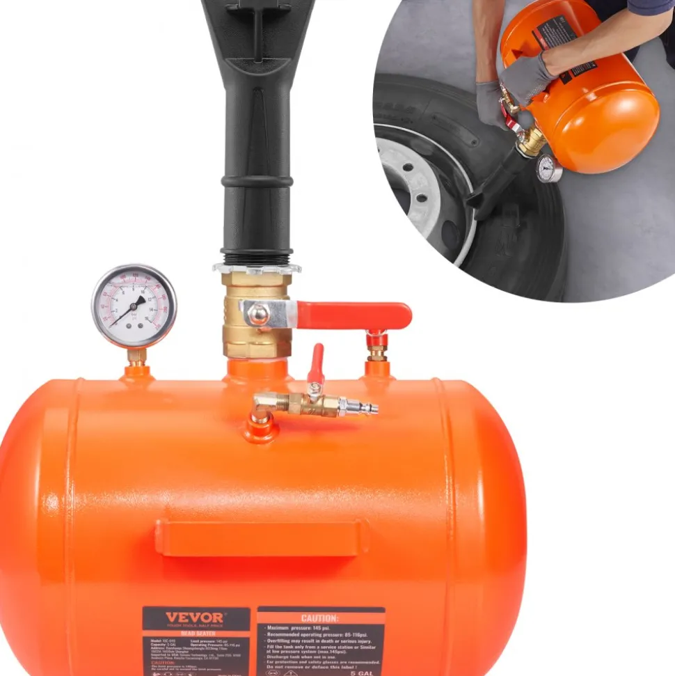 VEVOR Tire Bead Blaster, 5 Gallon/19L Capacity, Includes Pressure Gauge & Handle, 145 PSI Max Inflation Tank, Operates Between 85-116 PSI for Cars, Trucks, and ATVs