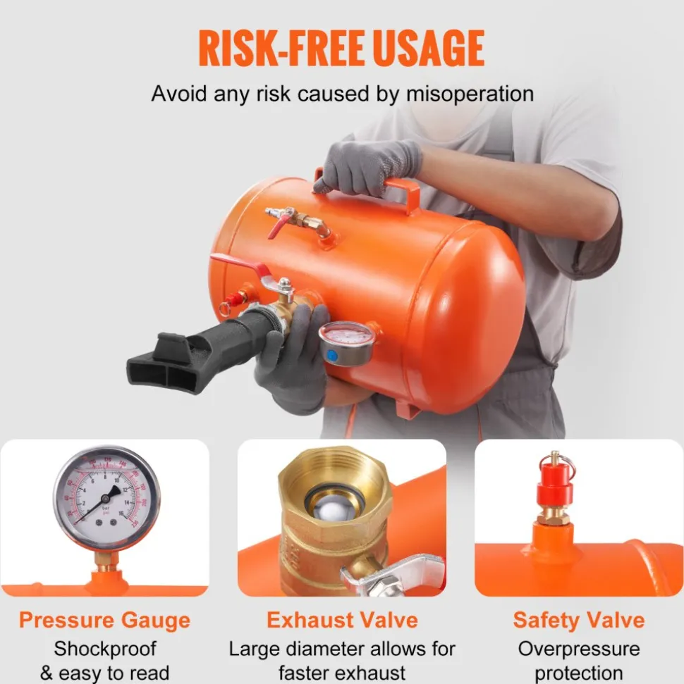 VEVOR Tire Bead Blaster, 5 Gallon/19L Capacity, Includes Pressure Gauge & Handle, 145 PSI Max Inflation Tank, Operates Between 85-116 PSI for Cars, Trucks, and ATVs