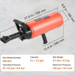 VEVOR Tire Bead Blaster, 150 PSI, Handheld 2.4 Gal/9 L Air Bead Seater, Portable Inflation Tool, 87-116 PSI for Trucks, ATVs, Cars, and Tractor Tire Repairs