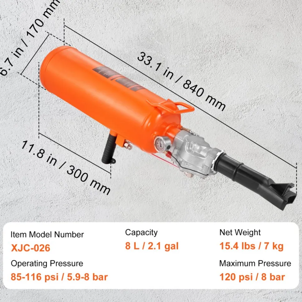 VEVOR Tire Bead Setter, 8L Capacity, 120 PSI Air Bead Blaster, Handheld & Portable Inflation Device, 85-116 PSI for Trucks, Tractors, ATVs & Cars