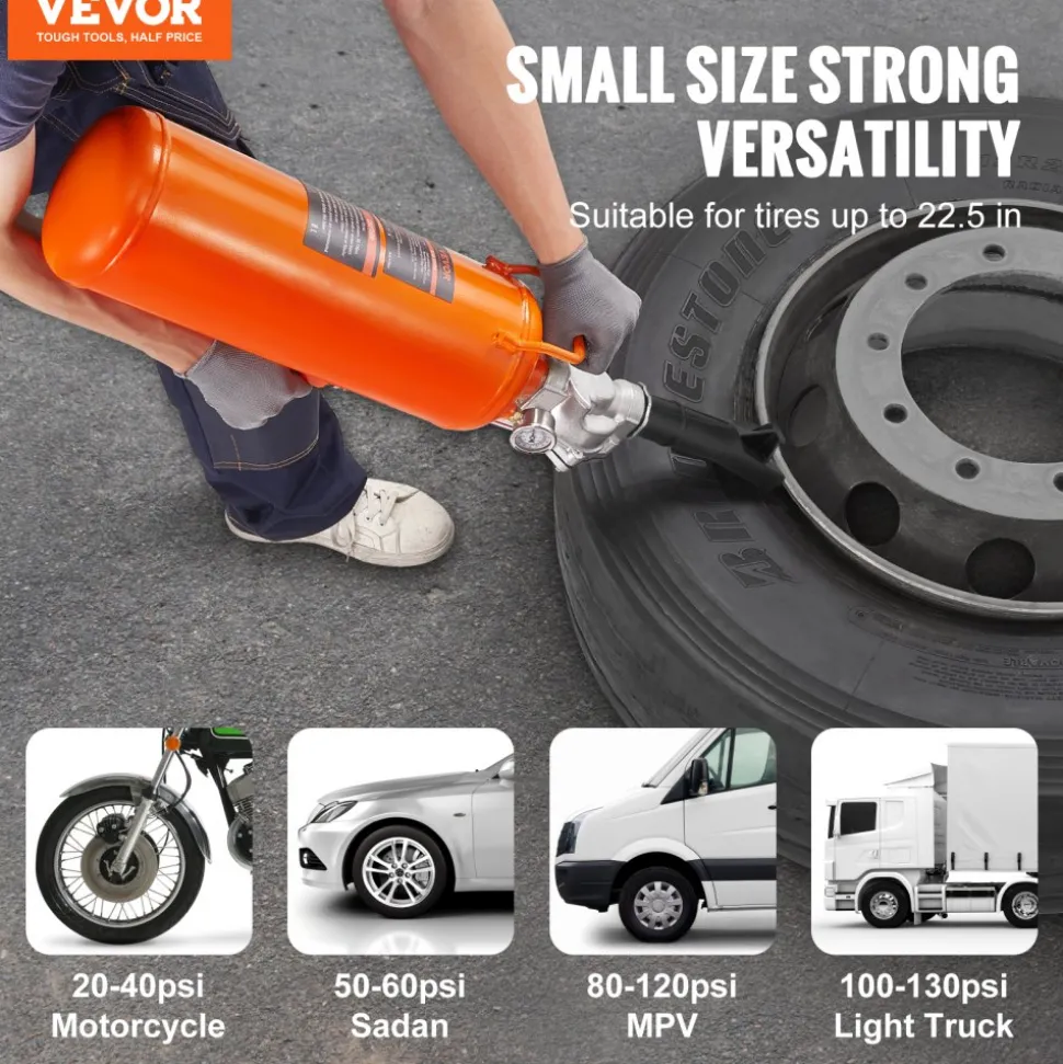 VEVOR Tire Bead Setter, 8L Capacity, 120 PSI Air Bead Blaster, Handheld & Portable Inflation Device, 85-116 PSI for Trucks, Tractors, ATVs & Cars