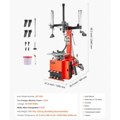 VEVOR Tire Changer Machine, 1.5HP Copper Motor, Durable Tire Changer with Air Pressure Gauge & Pneumatic Assist Arm, Pedal Operated Tire Changer with Thickened Chuck, Fit for Sedan/SUV/Pickup Truck