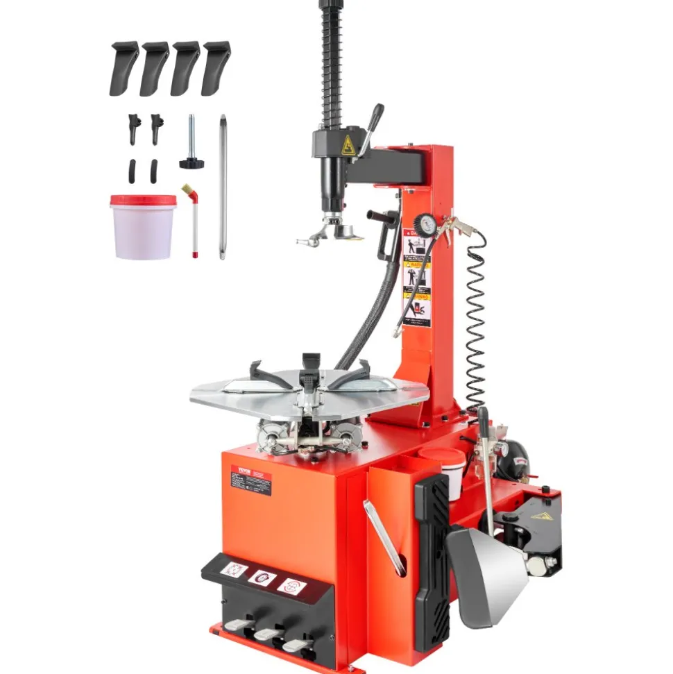 VEVOR Tire Changer Machine, 1.5HP Copper Motor, Durable Tire Changer with Air Pressure Gauge & Clamping Jaw Sheath, Pedal Operated Tire Changer with Thickened Chuck, Fit for Sedans/SUVs/Pickup Trucks