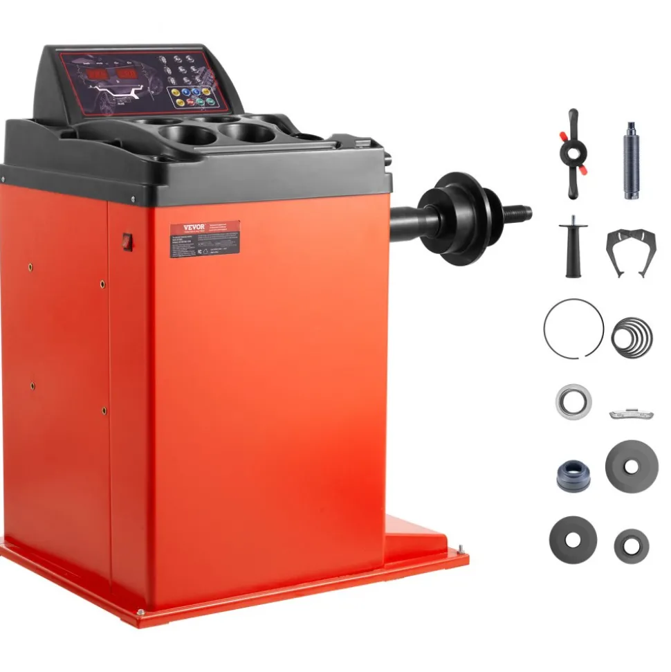 VEVOR Tire Changer Machine, 18" Spindle, Durable Tire Balancer with 4 Size of Conic & 45# Steel, Reinforced Tire Balancer with Complete Measuring Tools & Multi-Compartment, Fit for 1.5"-18" Wide Tire