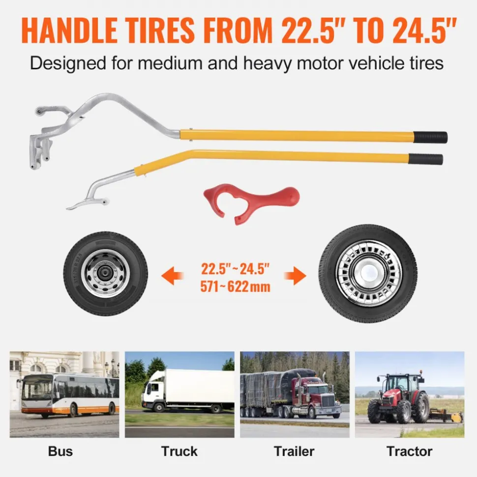 VEVOR Tire Mount Demount Tool, 22.5-24.5 inch Manual Steel Tire Changer Mount Demount Removal Tool, with Extra bead holder, Tubeless Truck Bead Breaker, 3 PCS Tire Changing Tools, Orange